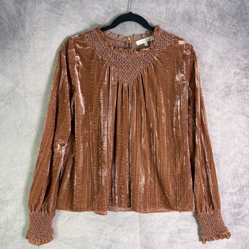 LoveShackFancy pink Velvet Smocked Top Womens Sz S Coquette Fairy Cottagecore‎